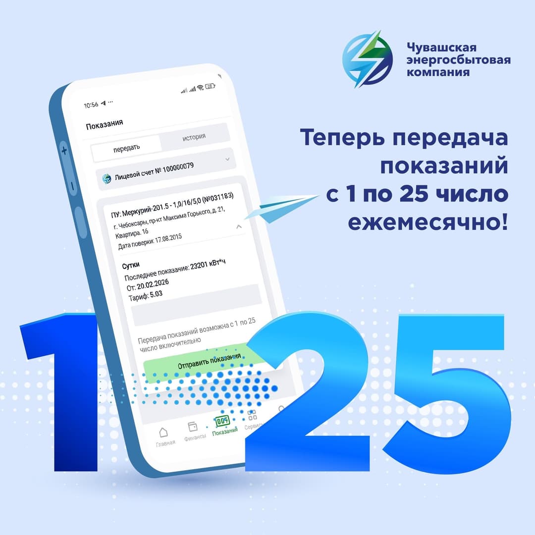 Передача показаний с 1 по 25 число